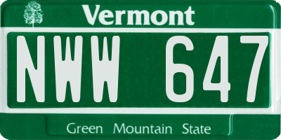VT license plate NWW647