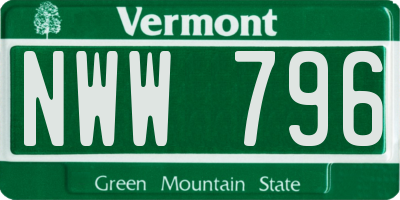 VT license plate NWW796