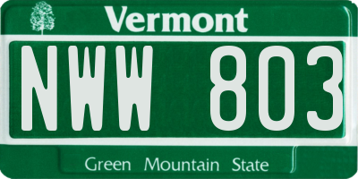 VT license plate NWW803