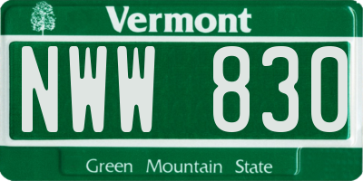 VT license plate NWW830