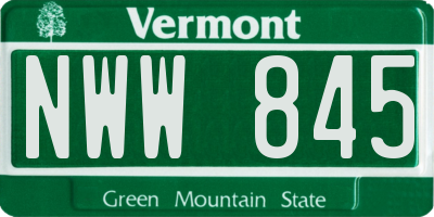 VT license plate NWW845