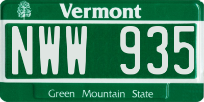 VT license plate NWW935