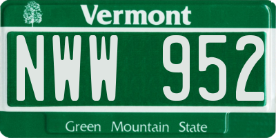 VT license plate NWW952