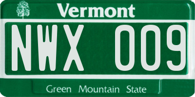 VT license plate NWX009