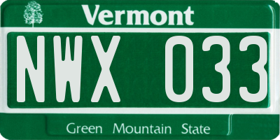 VT license plate NWX033