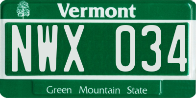 VT license plate NWX034