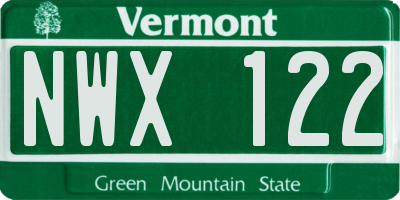 VT license plate NWX122