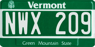 VT license plate NWX209