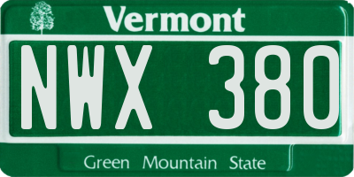 VT license plate NWX380