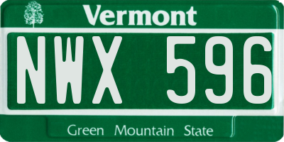 VT license plate NWX596