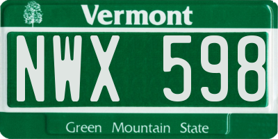 VT license plate NWX598