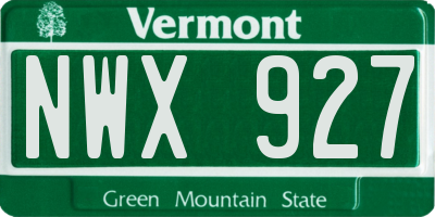 VT license plate NWX927
