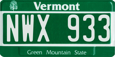 VT license plate NWX933