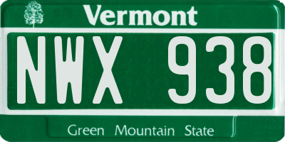 VT license plate NWX938