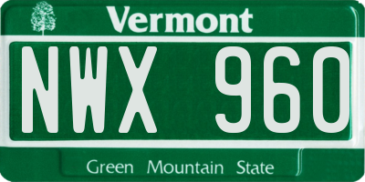VT license plate NWX960