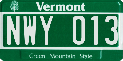 VT license plate NWY013