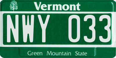 VT license plate NWY033