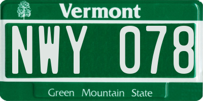 VT license plate NWY078