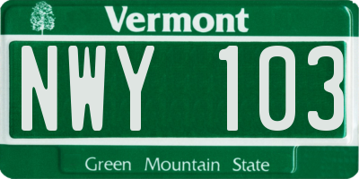 VT license plate NWY103