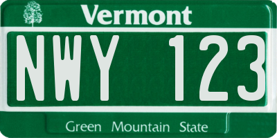 VT license plate NWY123