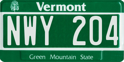 VT license plate NWY204