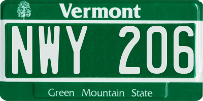 VT license plate NWY206