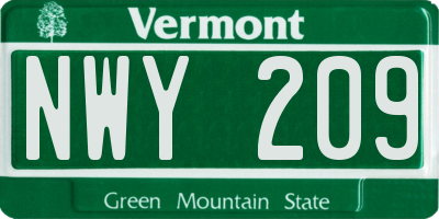 VT license plate NWY209