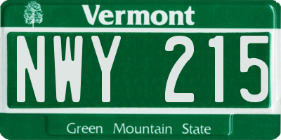 VT license plate NWY215