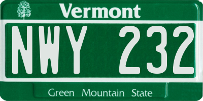 VT license plate NWY232