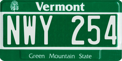 VT license plate NWY254