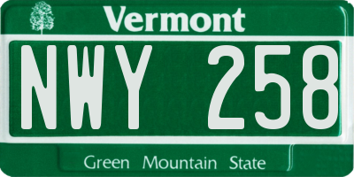 VT license plate NWY258