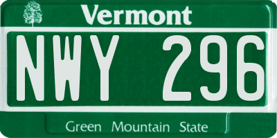 VT license plate NWY296