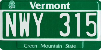 VT license plate NWY315