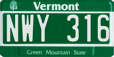 VT license plate NWY316