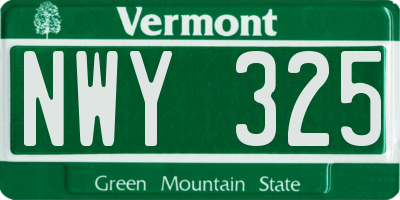 VT license plate NWY325