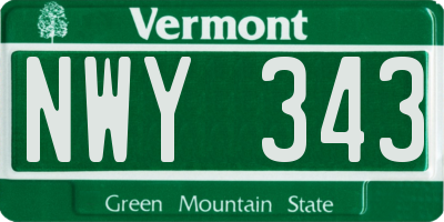 VT license plate NWY343