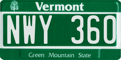 VT license plate NWY360