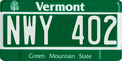 VT license plate NWY402
