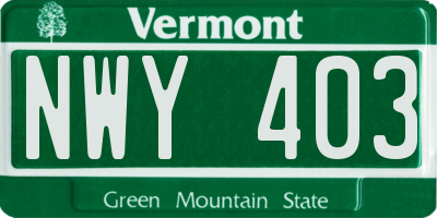 VT license plate NWY403