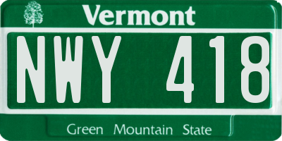 VT license plate NWY418