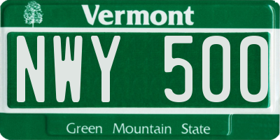 VT license plate NWY500