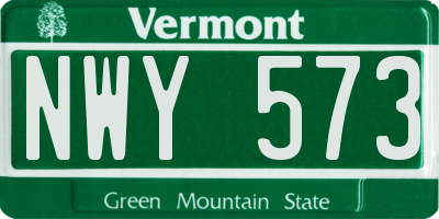 VT license plate NWY573