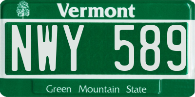 VT license plate NWY589