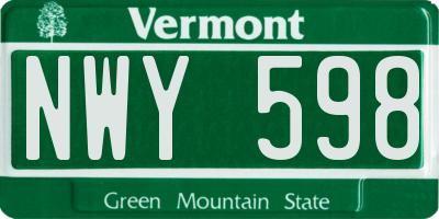 VT license plate NWY598