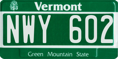 VT license plate NWY602