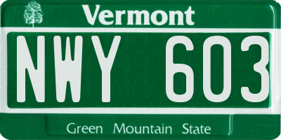 VT license plate NWY603