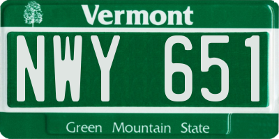 VT license plate NWY651