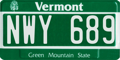 VT license plate NWY689