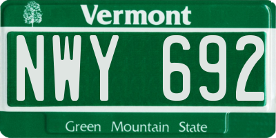 VT license plate NWY692