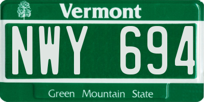 VT license plate NWY694